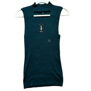 NWT Express women’s sleeveless turtleneck deep V sweater forest green size M